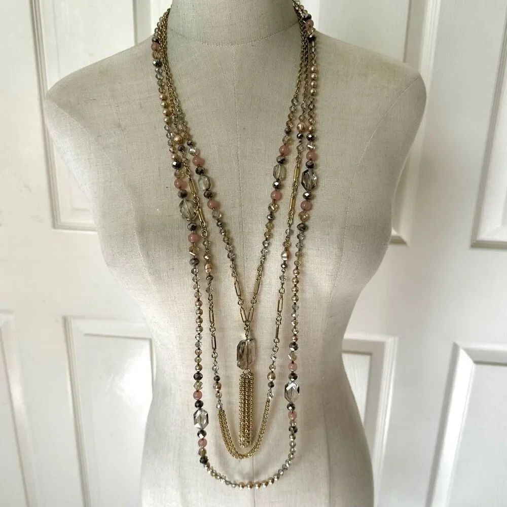 White House Black Market multi strand detachable gold tone tassel necklace